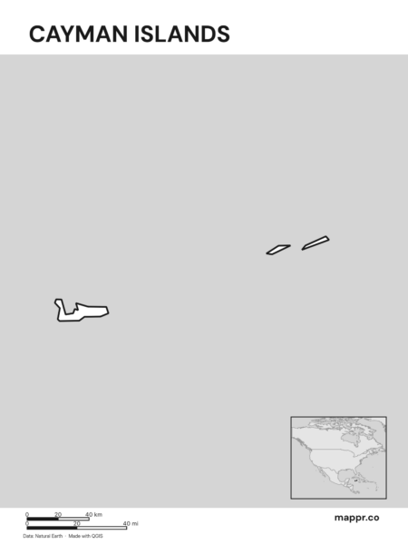 Outline map of Cayman Islands with detailed country borders (black and white).
