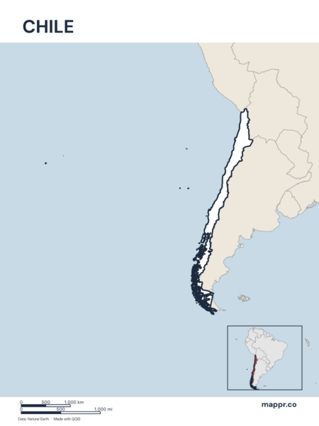 Outline map of Chile with detailed country borders.