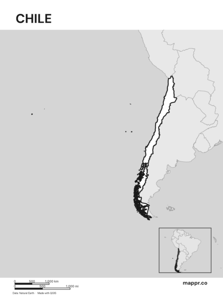 Outline map of Chile with detailed country borders (black and white).