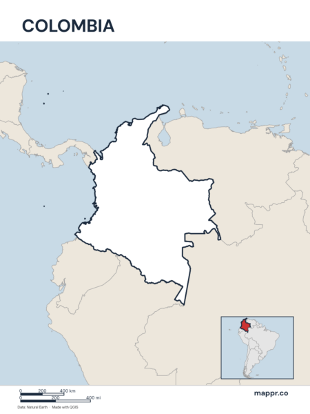 Outline map of Colombia with detailed country borders.