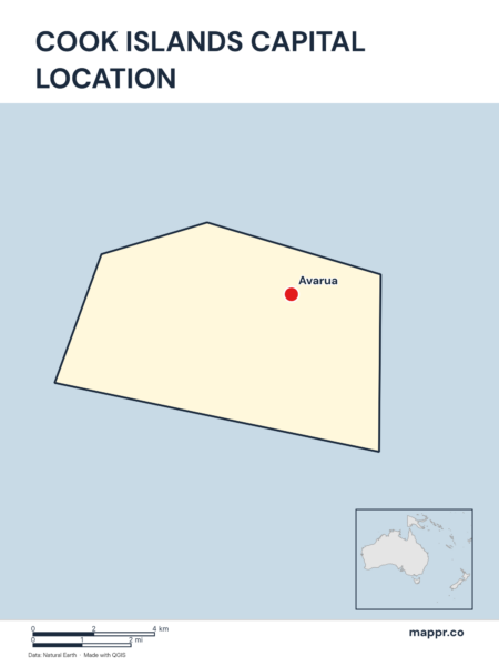 Detailed map pinpointing Avarua, the capital of Cook Islands.