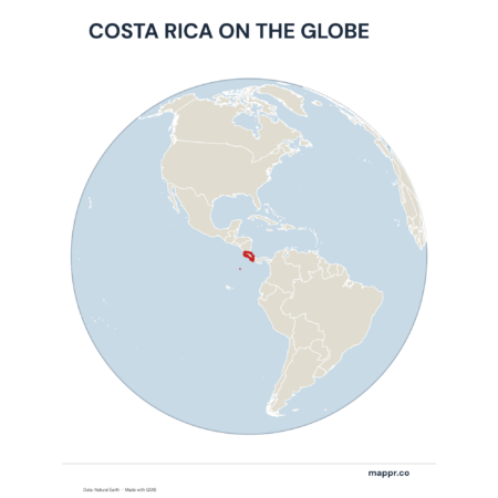 A map highlighting Costa Rica's location on a globe, marked with a red outline.
