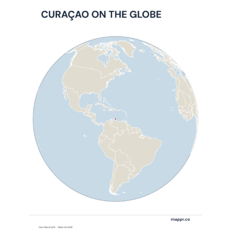 A map highlighting Curaçao's location on a globe, marked with a red outline.