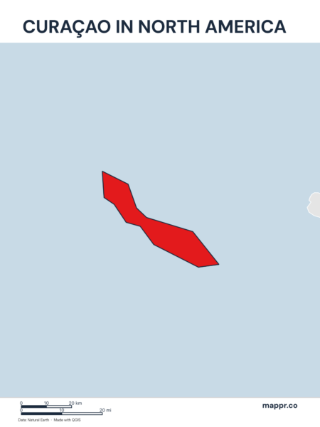 A map highlighting Curaçao's location on the north american continent.