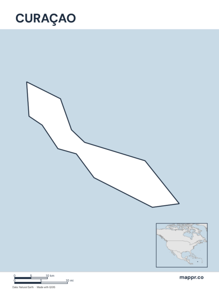 Outline map of Curaçao with detailed country borders.