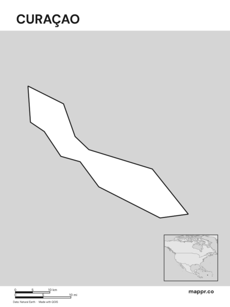 Outline map of Curaçao with detailed country borders (black and white).