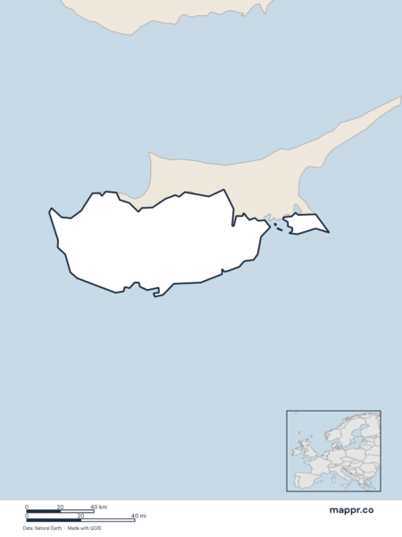 Blank political map of Cyprus showing its international borders without labels.