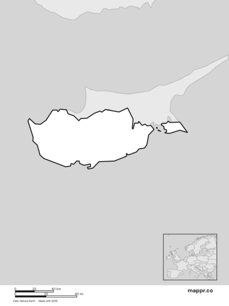 Blank political map of Cyprus showing its international borders without labels (black and white).