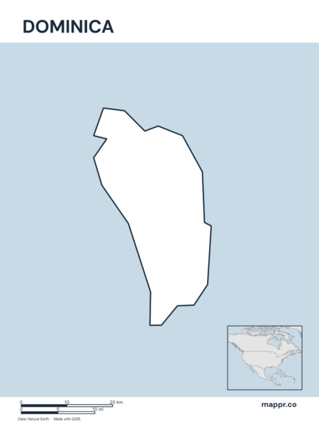 Outline map of Dominica with detailed country borders.