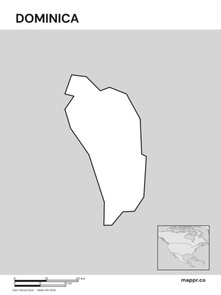 Outline map of Dominica with detailed country borders (black and white).