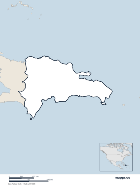 Blank political map of Dominican Republic showing its international borders without labels.