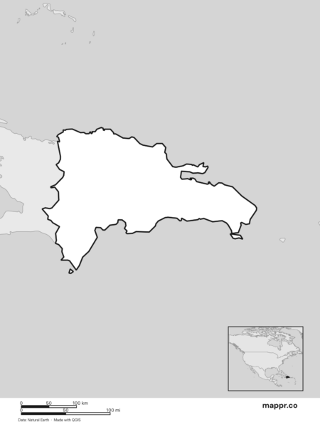 Blank political map of Dominican Republic showing its international borders without labels (black and white).