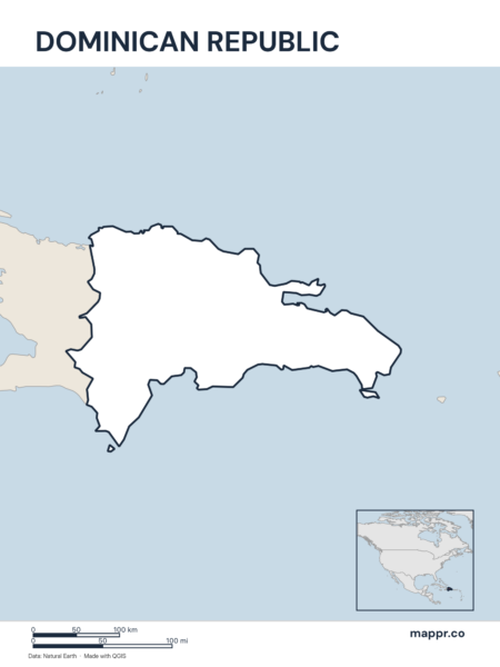 Outline map of Dominican Republic with detailed country borders.