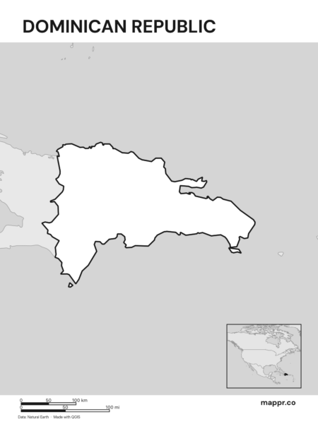 Outline map of Dominican Republic with detailed country borders (black and white).