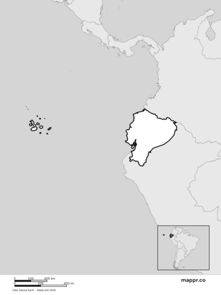 Blank political map of Ecuador showing its international borders without labels (black and white).