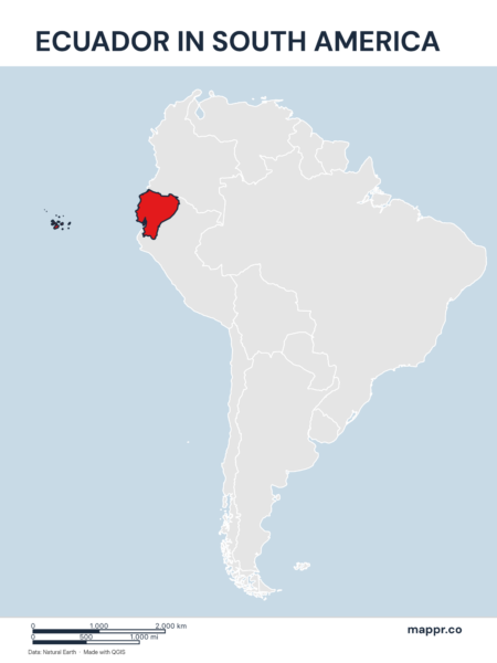 A map highlighting Ecuador's location on the south american continent.