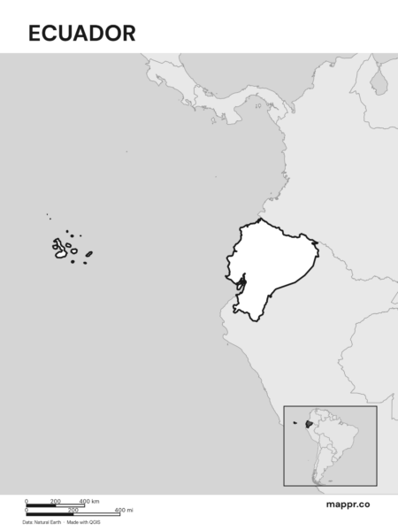 Outline map of Ecuador with detailed country borders (black and white).