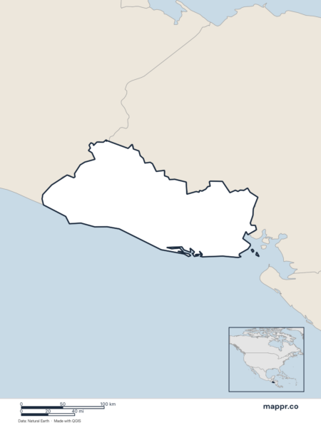 Blank political map of El Salvador showing its international borders without labels.