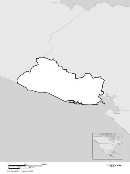 Blank political map of El Salvador showing its international borders without labels (black and white).