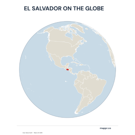 A map highlighting El Salvador's location on a globe, marked with a red outline.