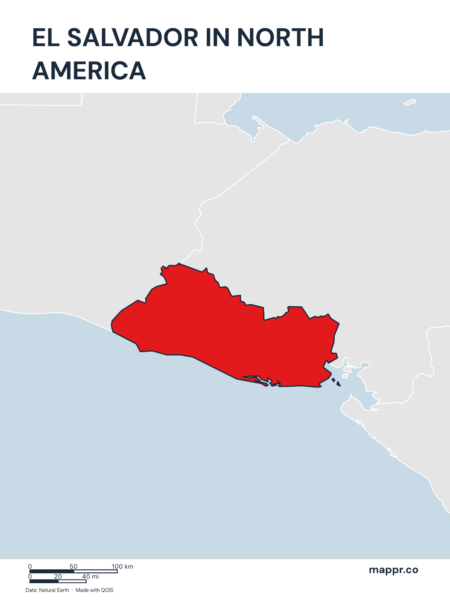 A map highlighting El Salvador's location on the north american continent.