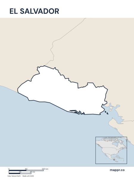 Outline map of El Salvador with detailed country borders.