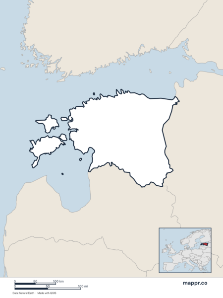 Blank political map of Estonia showing its international borders without labels.