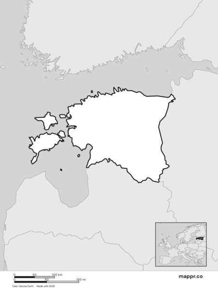 Blank political map of Estonia showing its international borders without labels (black and white).