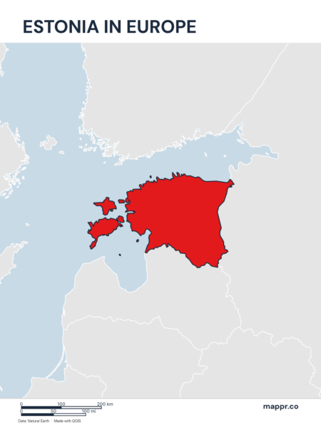 A map highlighting Estonia's location on the european continent.