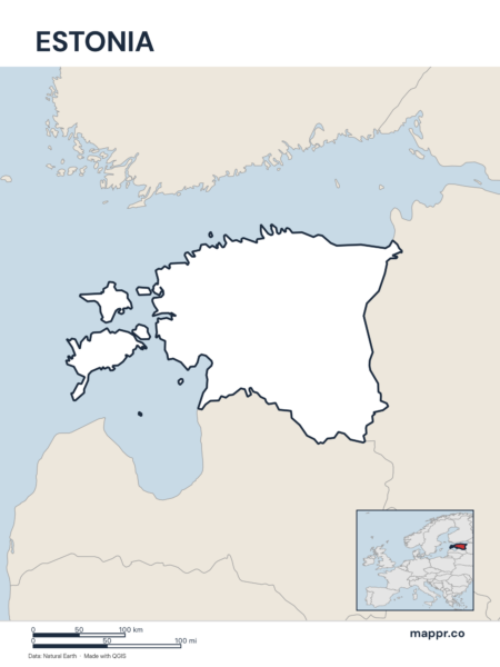 Outline map of Estonia with detailed country borders.