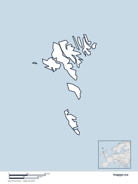 Blank political map of Faroe Islands showing its international borders without labels.