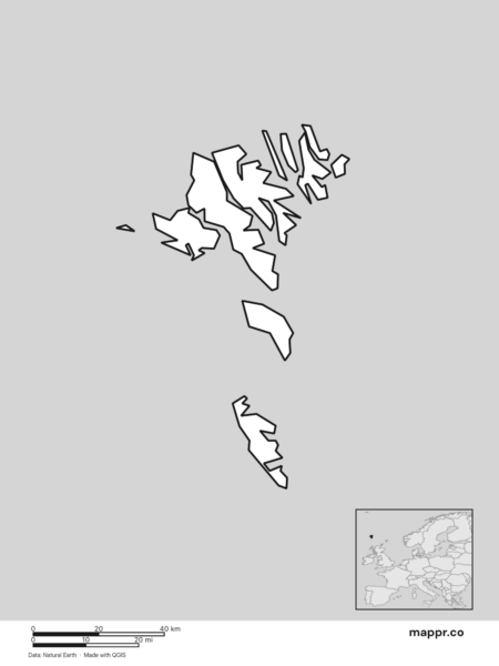 Blank political map of Faroe Islands showing its international borders without labels (black and white).