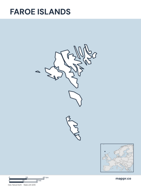 Outline map of Faroe Islands with detailed country borders.