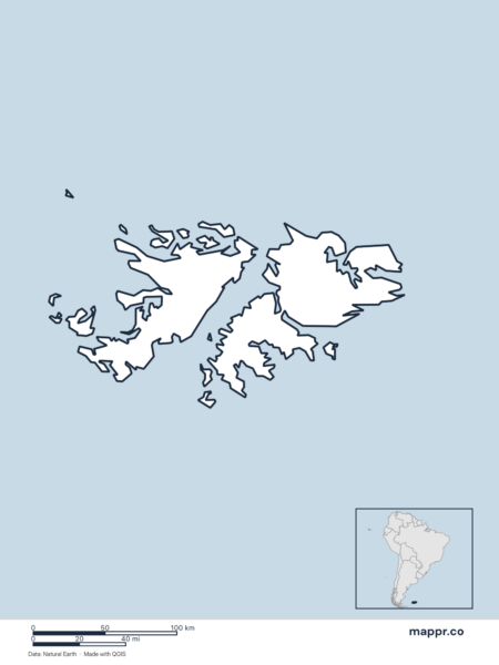 Blank political map of Falkland Islands showing its international borders without labels.