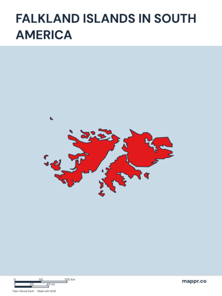 A map highlighting Falkland Islands's location on the south american continent.
