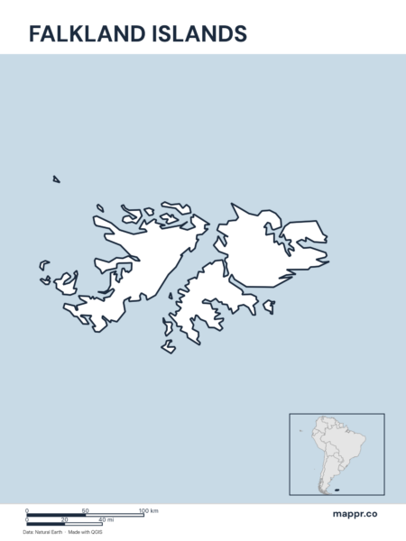 Outline map of Falkland Islands with detailed country borders.