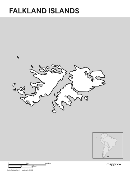 Outline map of Falkland Islands with detailed country borders (black and white).