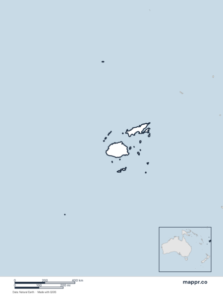 Blank political map of Fiji showing its international borders without labels.