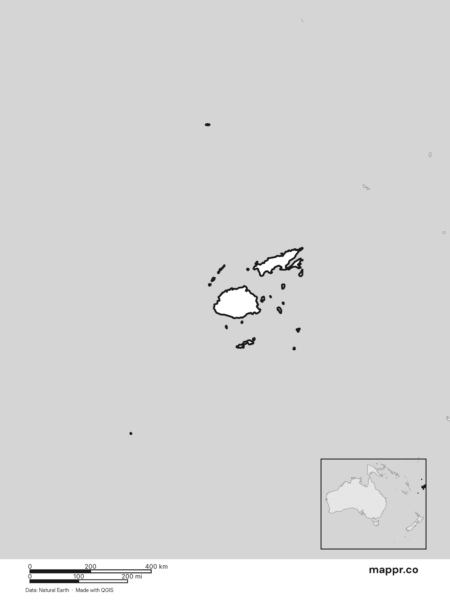 Blank political map of Fiji showing its international borders without labels (black and white).