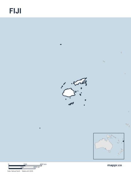 Outline map of Fiji with detailed country borders.