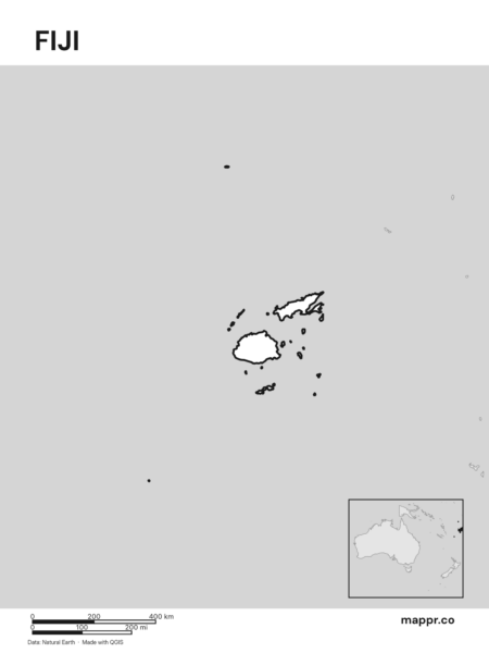 Outline map of Fiji with detailed country borders (black and white).