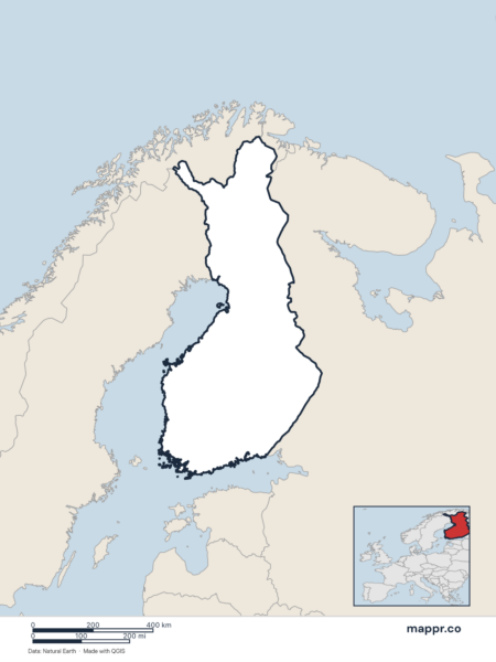 Blank political map of Finland showing its international borders without labels.