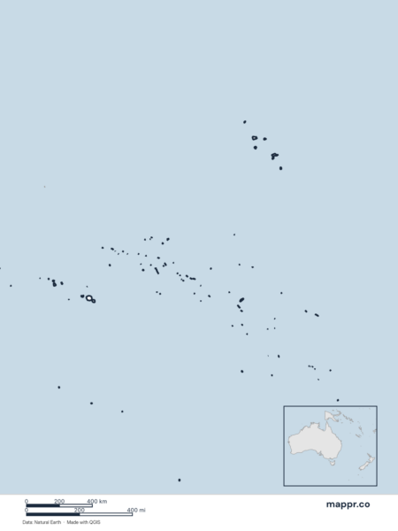 Blank political map of French Polynesia showing its international borders without labels.