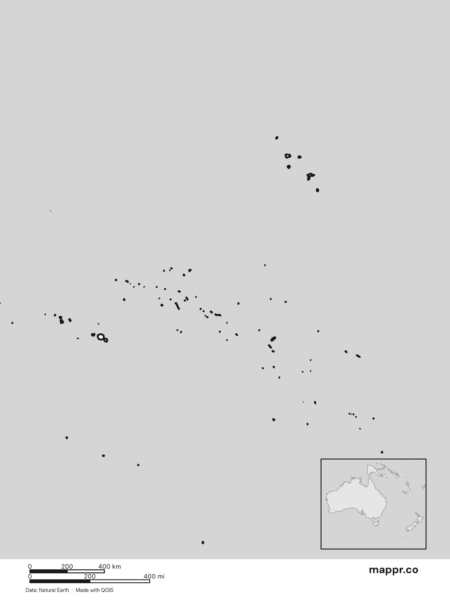 Blank political map of French Polynesia showing its international borders without labels (black and white).