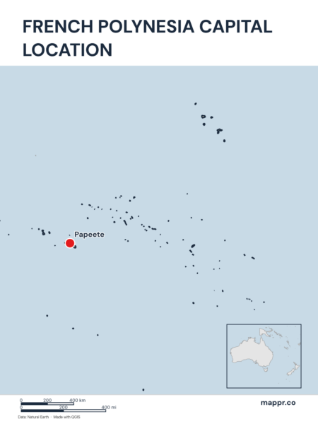 Detailed map pinpointing Papeete, the capital of French Polynesia.