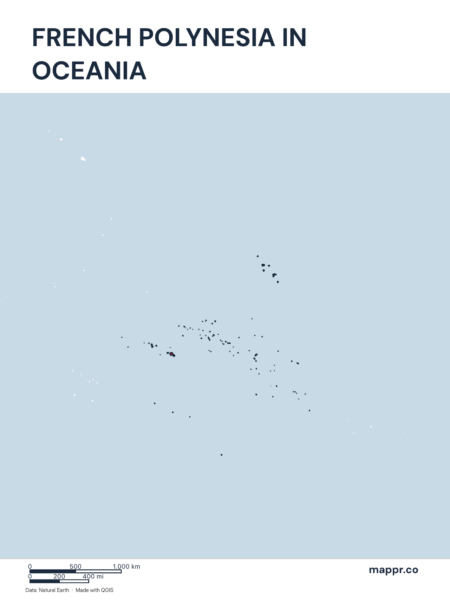 A map highlighting French Polynesia's location on the oceanian continent.