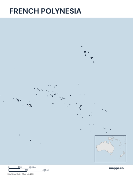 Outline map of French Polynesia with detailed country borders.