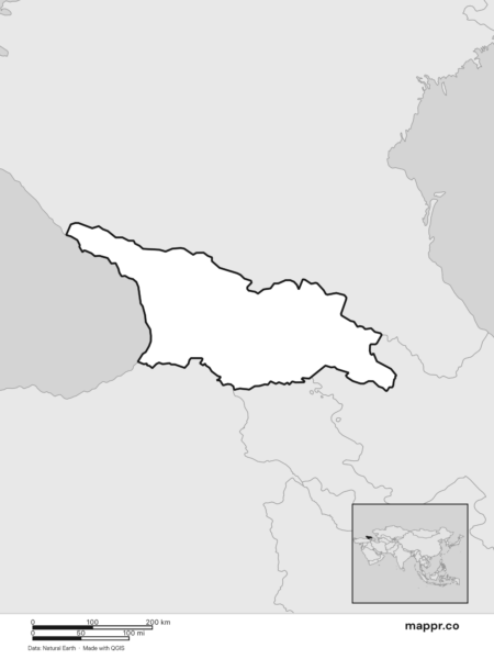Blank political map of Georgia showing its international borders without labels (black and white).