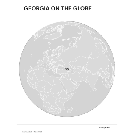 A map highlighting Georgia's location on a globe, marked with a red outline (black and white).