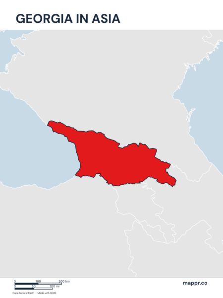 A map highlighting Georgia's location on the asian continent.